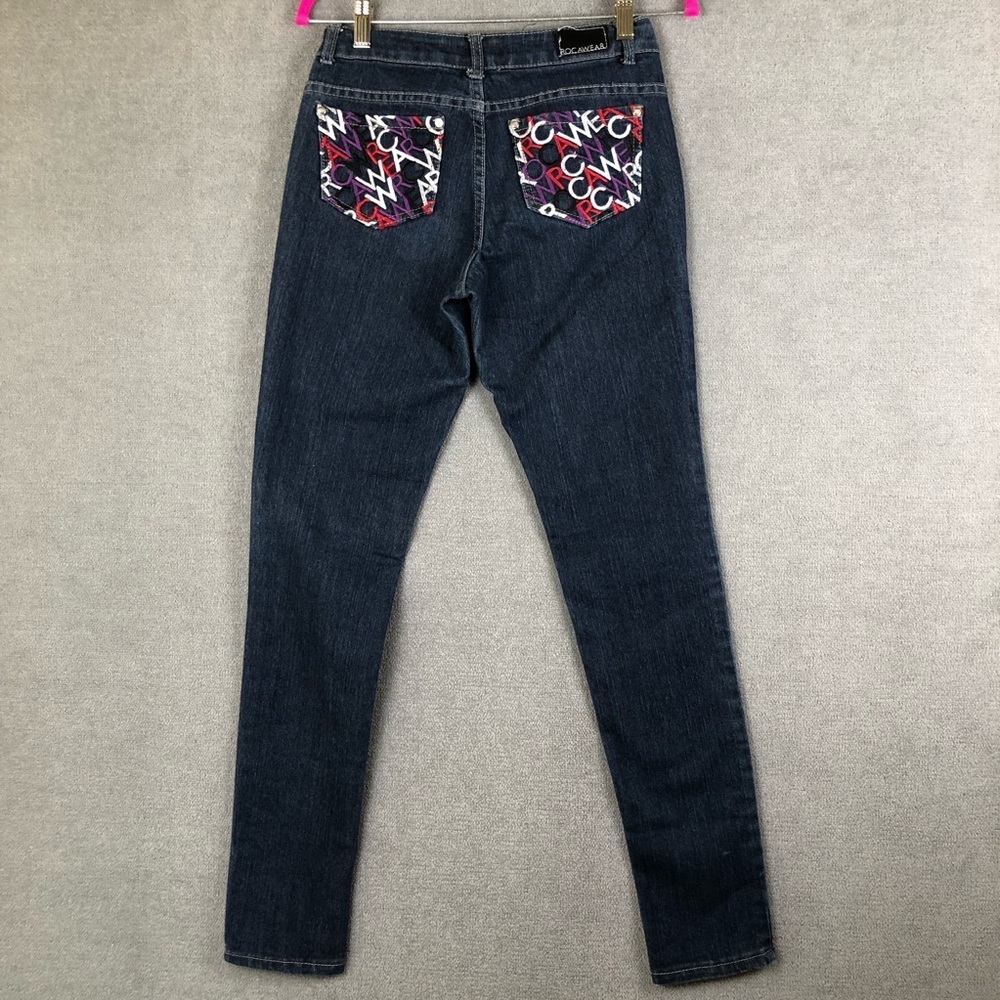 ROCAWEAR 1999 Embroidered Pocket Y2K Blue skinny Jeans size 3